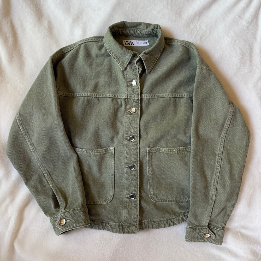 Zara Olive Green Khaki Utility Jacket - Women Small